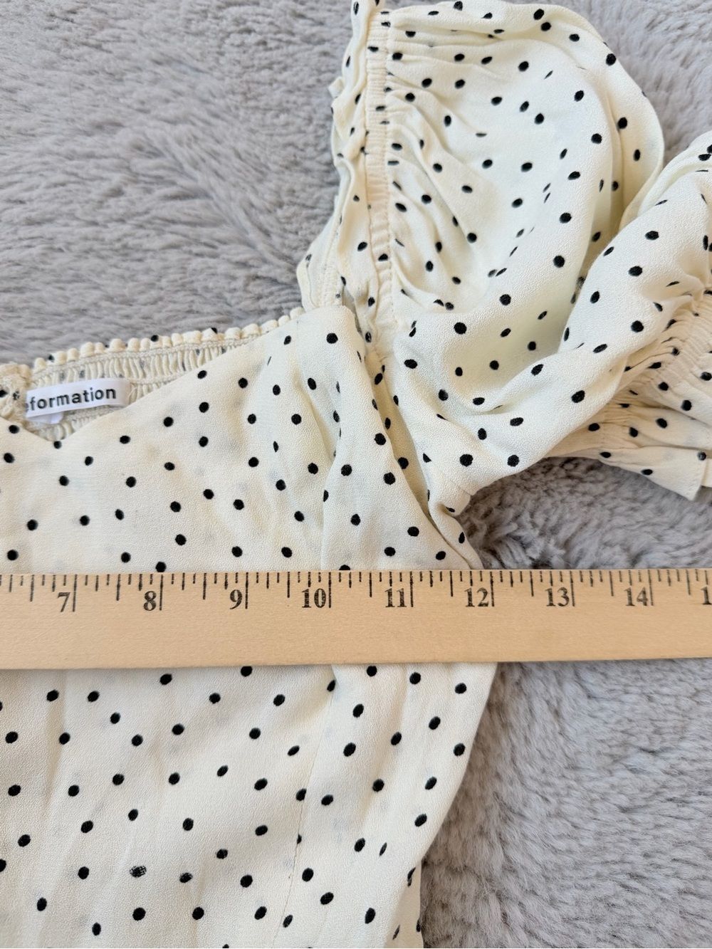 REFORMATION Nina Blouse Polka Dot Puff Sleeve Womens Top Size 4 Ivory Black - Picture 10 of 10